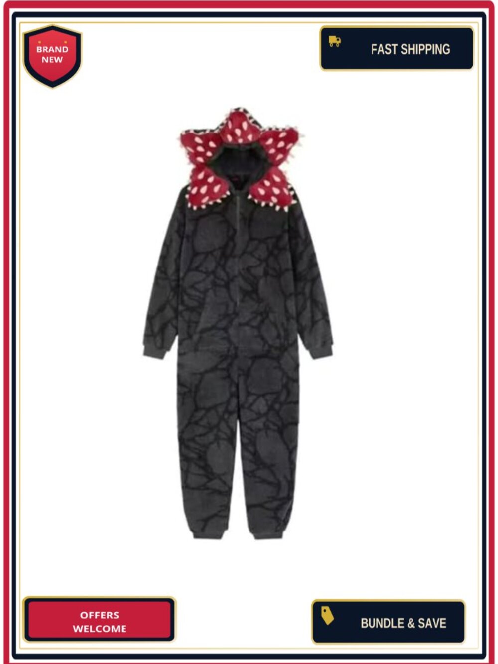 Unisex Adult Hooded One-Piece Pajama Jumpsuit Fleece Loungewear - Picture 6 of 6